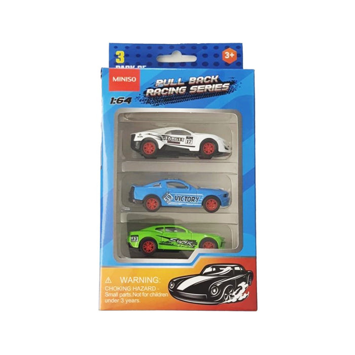 Miniso Pull Back Cars Pack of 3(BL+WH+GR)