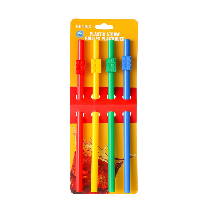 Miniso Building Blocks Series Plastic Straw (4 pcs)