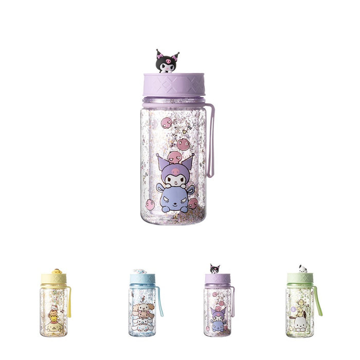 Miniso Sanrio Characters Glitter Plastic Water Bottle with Strap (300mL) Yellow