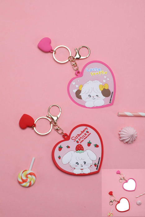 Miniso MIKKO Collection Heart Mirror Keychain, Strawberry Milk