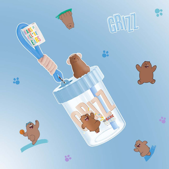 Miniso We Bare Bears Seaside Music Festival Plastic Bottle with Strap (520mL)(Grizz)