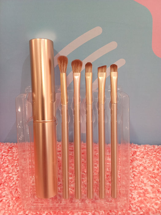 Miniso Portable Eye Makeup Brushes Set with Holder (5pcs, Gold)