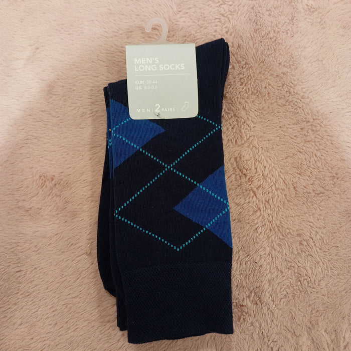 Miniso Diamond Men's Long Socks 2 Pair (Navy)