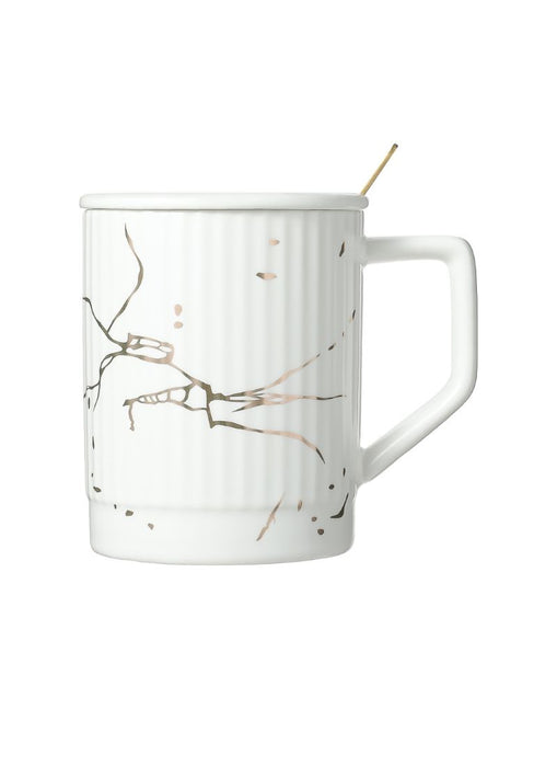 Miniso Marble Ceramic Mug with Lid & Spoon, 380mL