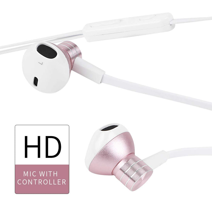 Miniso Metallic in-Ear Headphones (Rose Gold) for Mobiles Phones with HD Sound Super Bass, in-line mic & 3.5mm Jack Wired Earphones