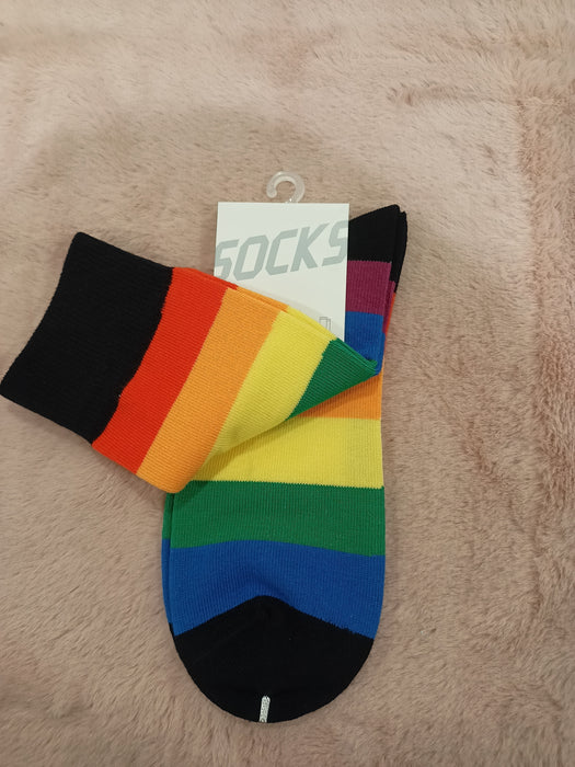 Miniso Rainbow Series Wide Stripe Crew Socks ( Black , 21cm)