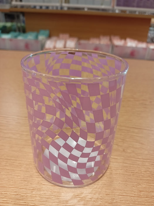 Miniso Checkered Pattern Glass 450 ml. Pink