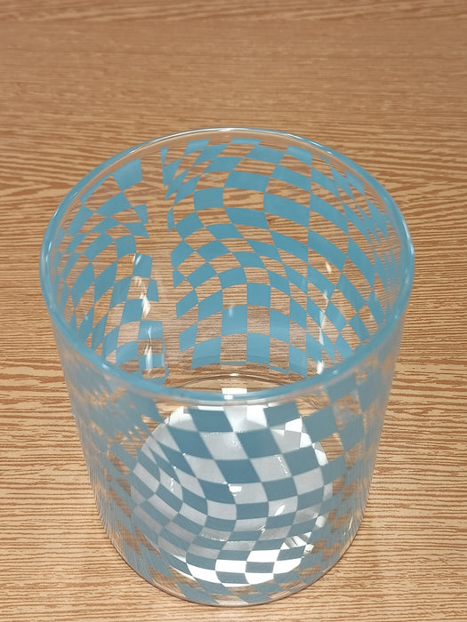 Miniso Checkered Pattern Glass (450ml) Blue