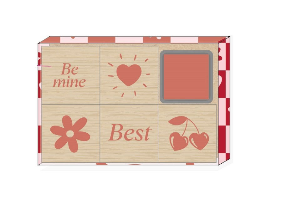 Miniso Best Day Ever Series Wooden Stamp Set (5 Stamps, 1 Red Ink Pad)